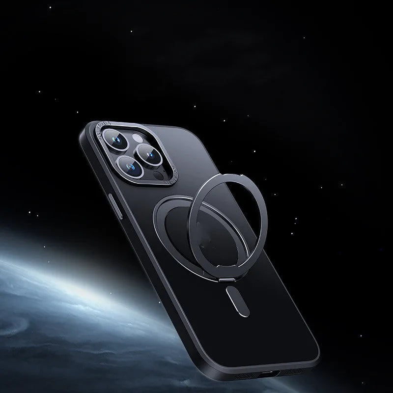 Transparent magnetic shockproof iPhone case for models 11 to 15, shown in black, grey, purple, and clear.