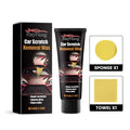 Car scratch removal wax kit with 60g container, application sponge, and buffing towel for vehicle paint repair