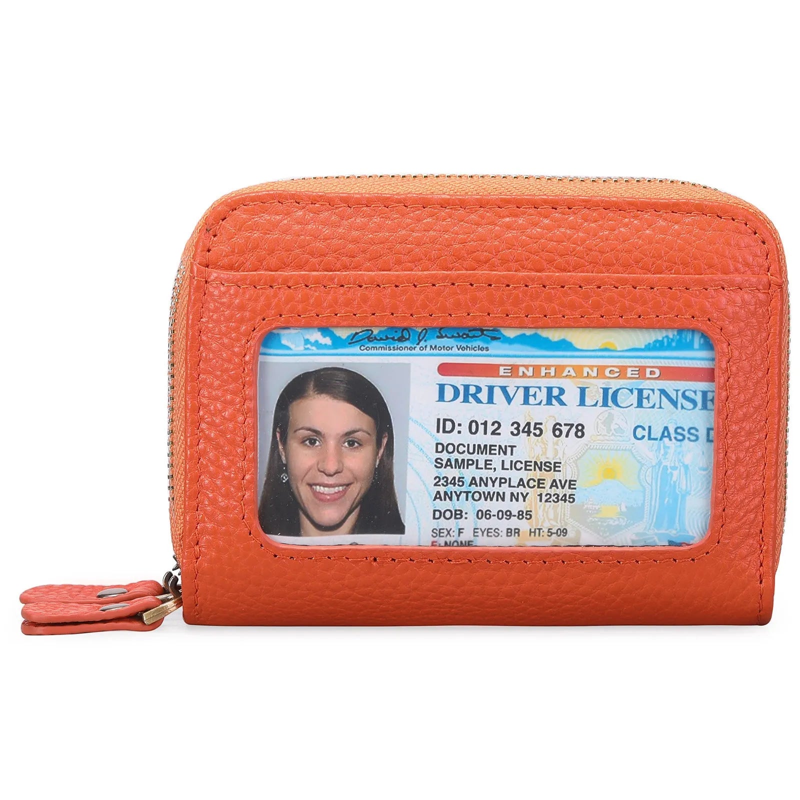 Genuine cowhide leather expanding card holder wallet with anti-theft card slots