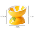 Ceramic raised cat bowl with tilted design, 5-inch height, and patterned surface for indoor pets