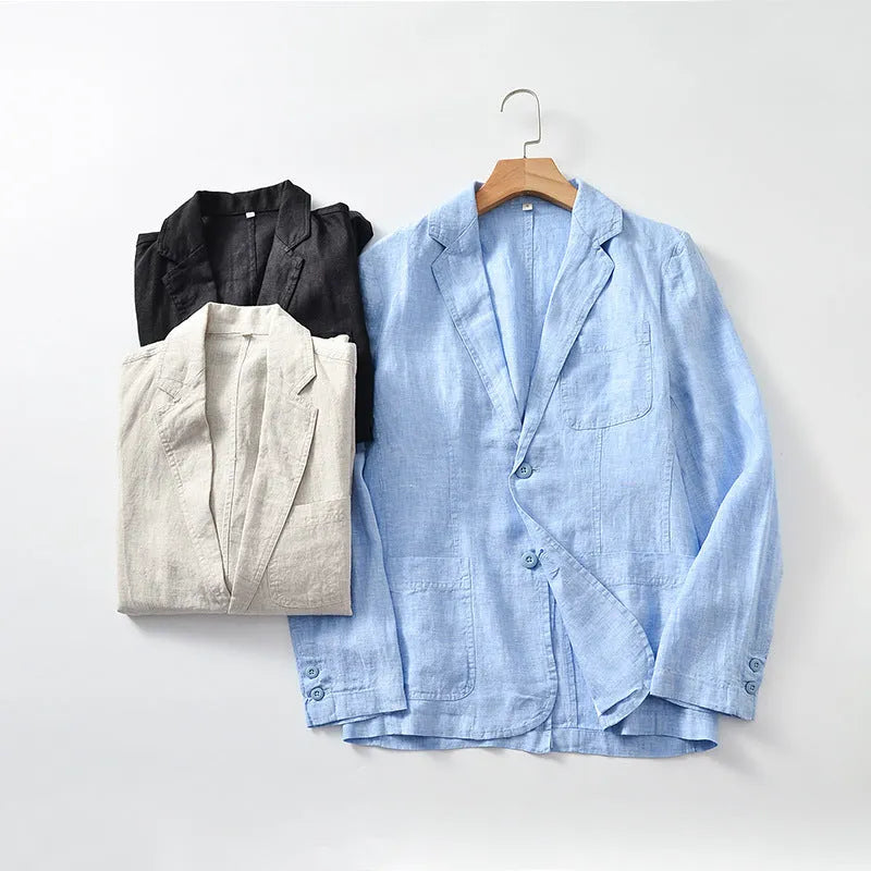 Men's lightweight linen suit coat in solid colour with stick pocket, available in sizes S to 3XL