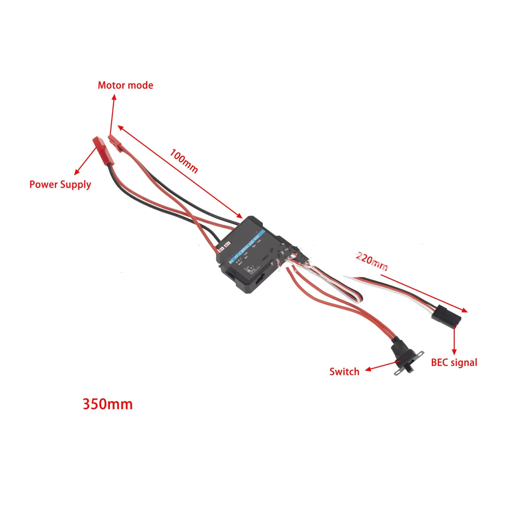Small Boat 40A brushed electronic speed controller for RC models with connectors and adjustable climbing mode