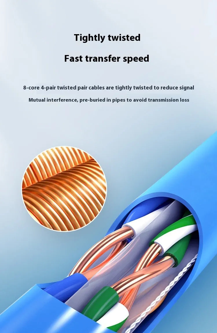 305-metre roll of blue Cat6a network cable with oxygen-free copper conductors for 10-gigabit ethernet