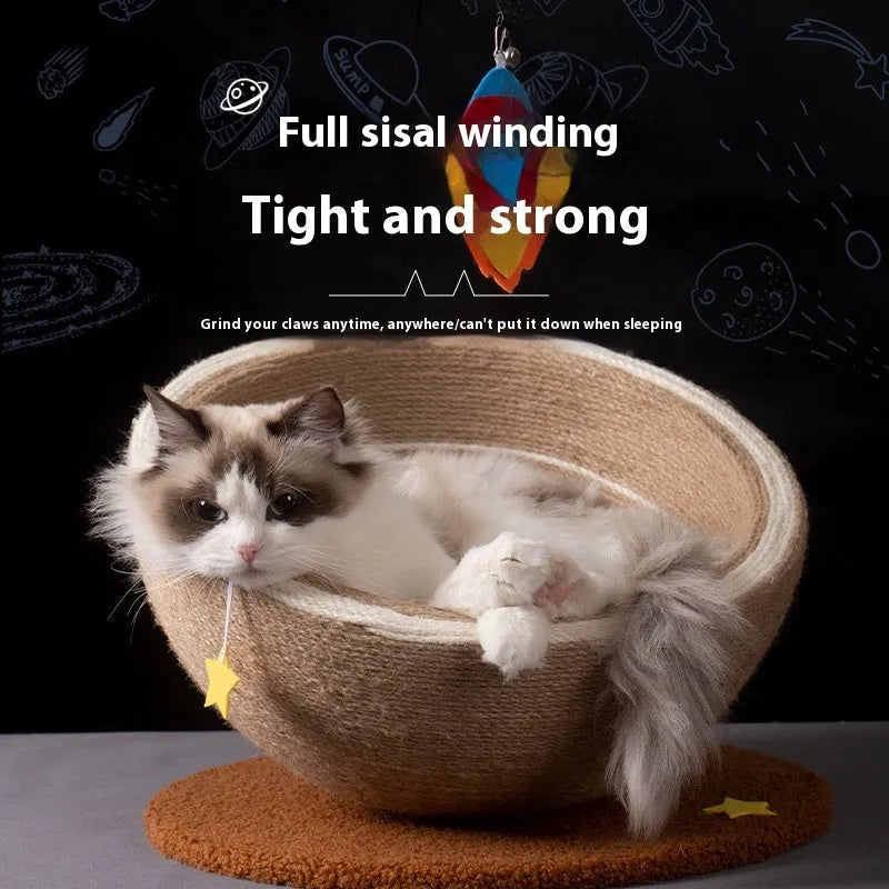 Large integrated cat scratching basin nest with sisal hemp rope surface and flannel fabric lining