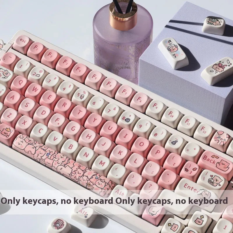 Pink pig design PBT key caps with five-sided sublimation printing for mechanical keyboards