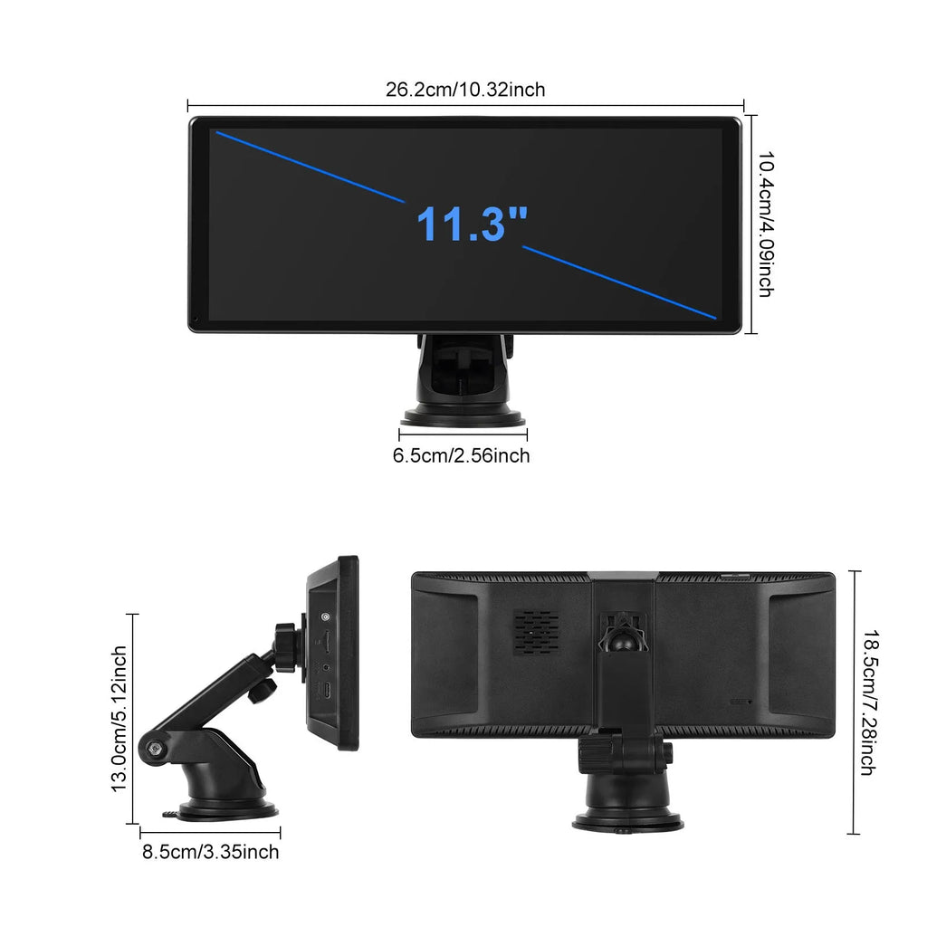 11.3-inch car touchscreen display unit with Android WiFi, CarPlay, and rear-view camera support.