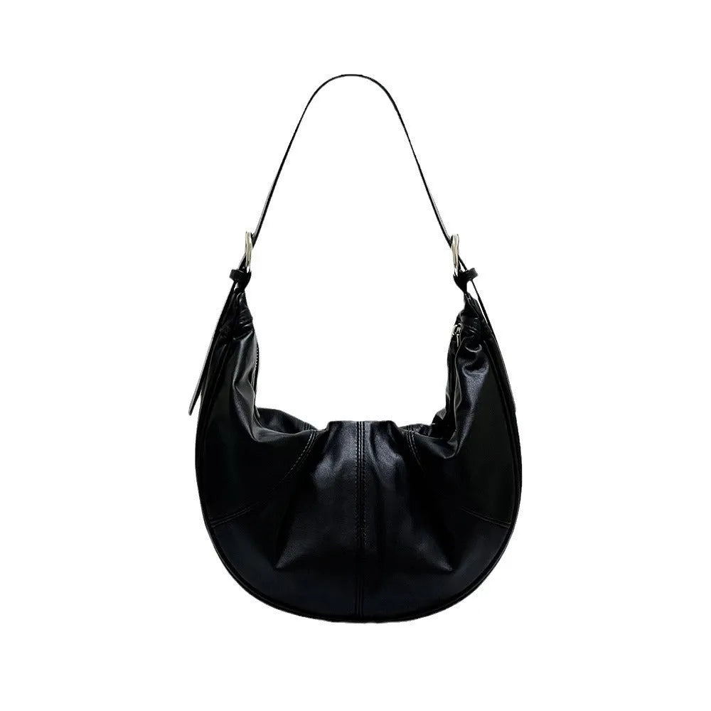 Women's genuine leather shoulder bag in dumpling shape with double joint straps