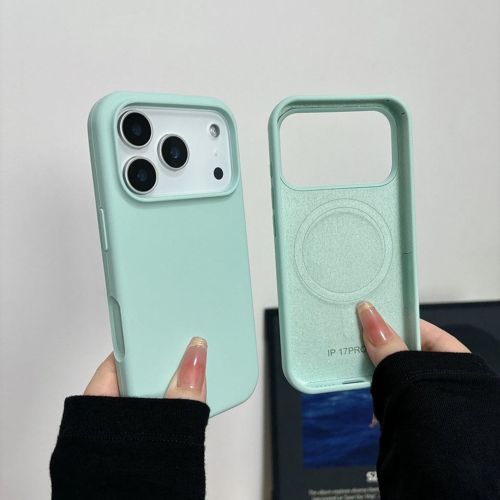 Liquid silicone magnetic charging phone case for iPhone with AI button in antique white colour