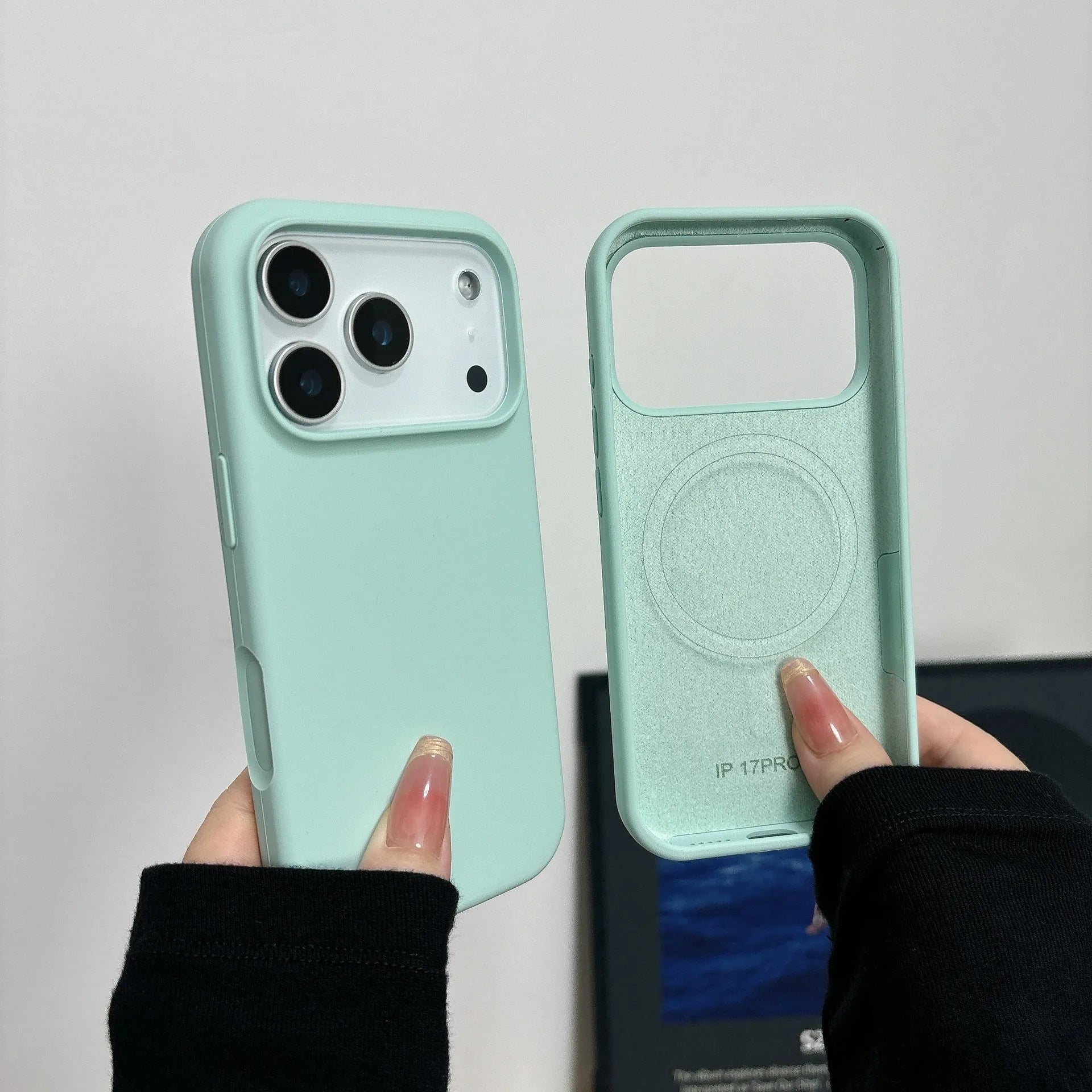 Liquid silicone magnetic charging phone case for iPhone with AI button in antique white colour