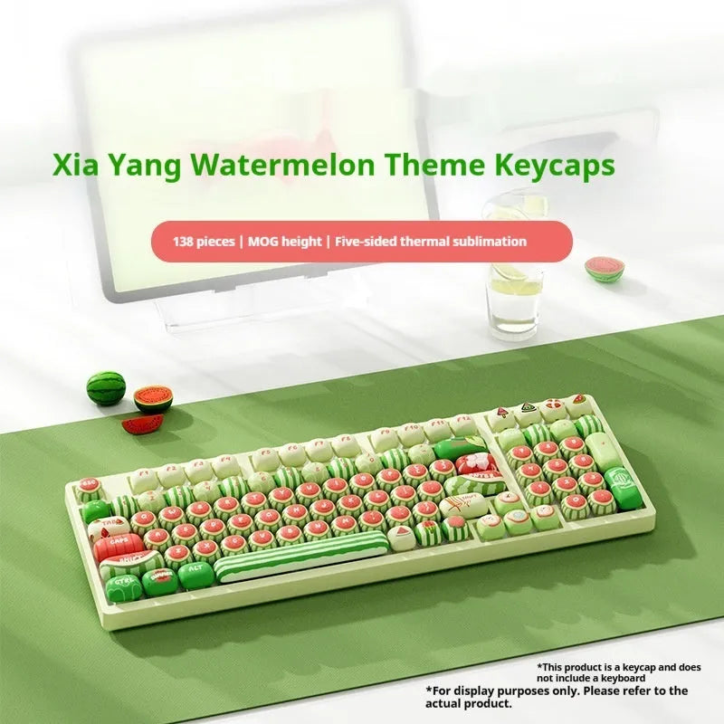 Watermelon-themed mechanical keyboard key caps with five-sided sublimation printing, PBT material, small steamed bun shape