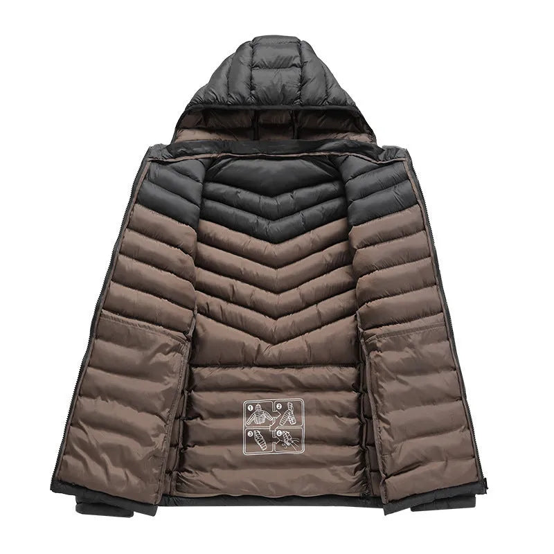 Men's lightweight down cotton-padded hooded jacket with detachable collar in black, army green or blue