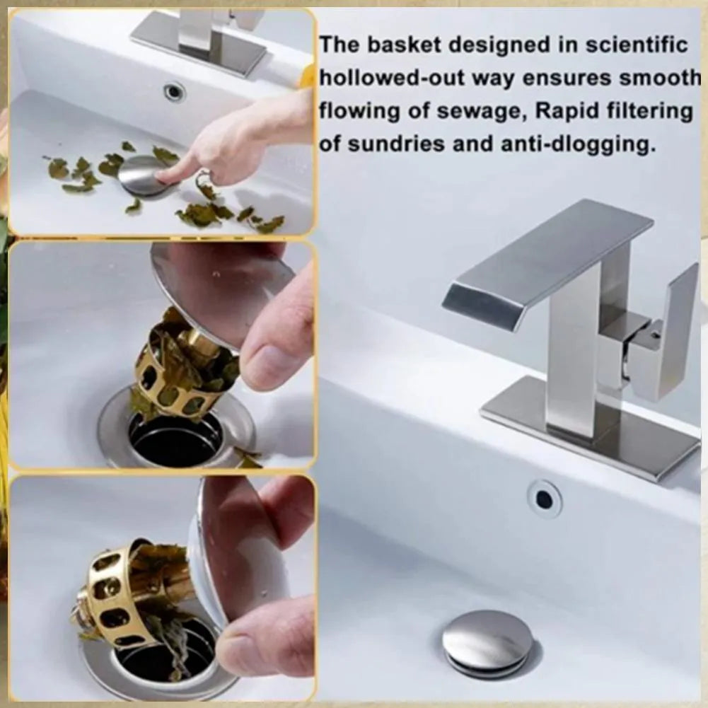 White copper kitchen sink strainer filter with press bounce anti-blocking mechanism