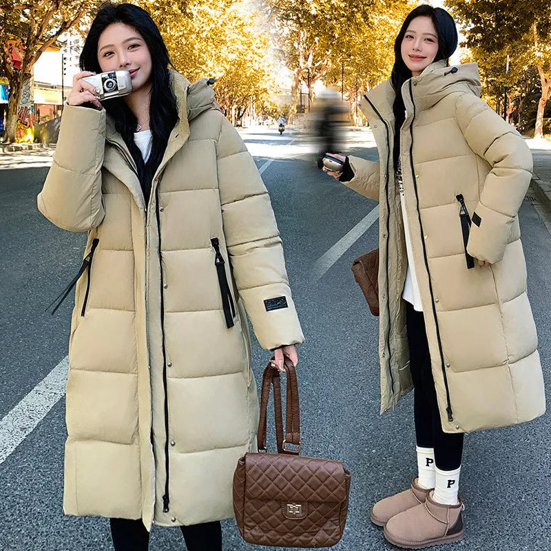 Korean style cold-proof cotton-padded jacket in black, shown with regular long sleeves.