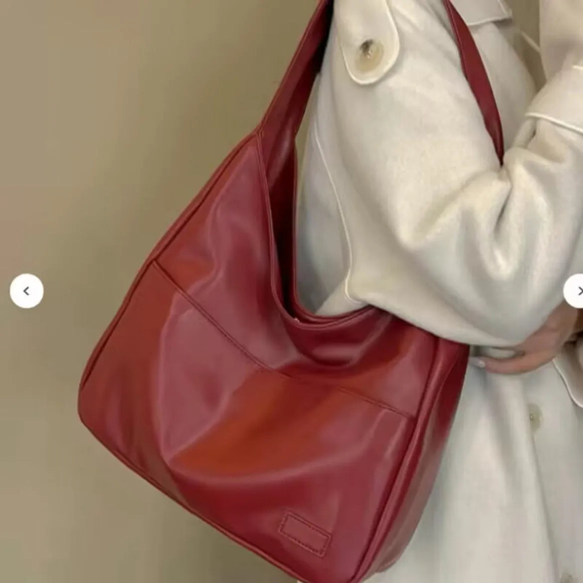 Women's soft PU leather shoulder bag in horizontal square shape showing internal zipper compartment