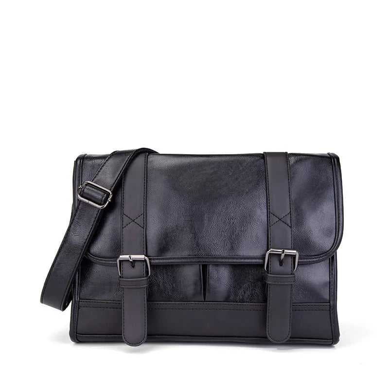 Black Korean-style men's anti-theft backpack made from PU material.