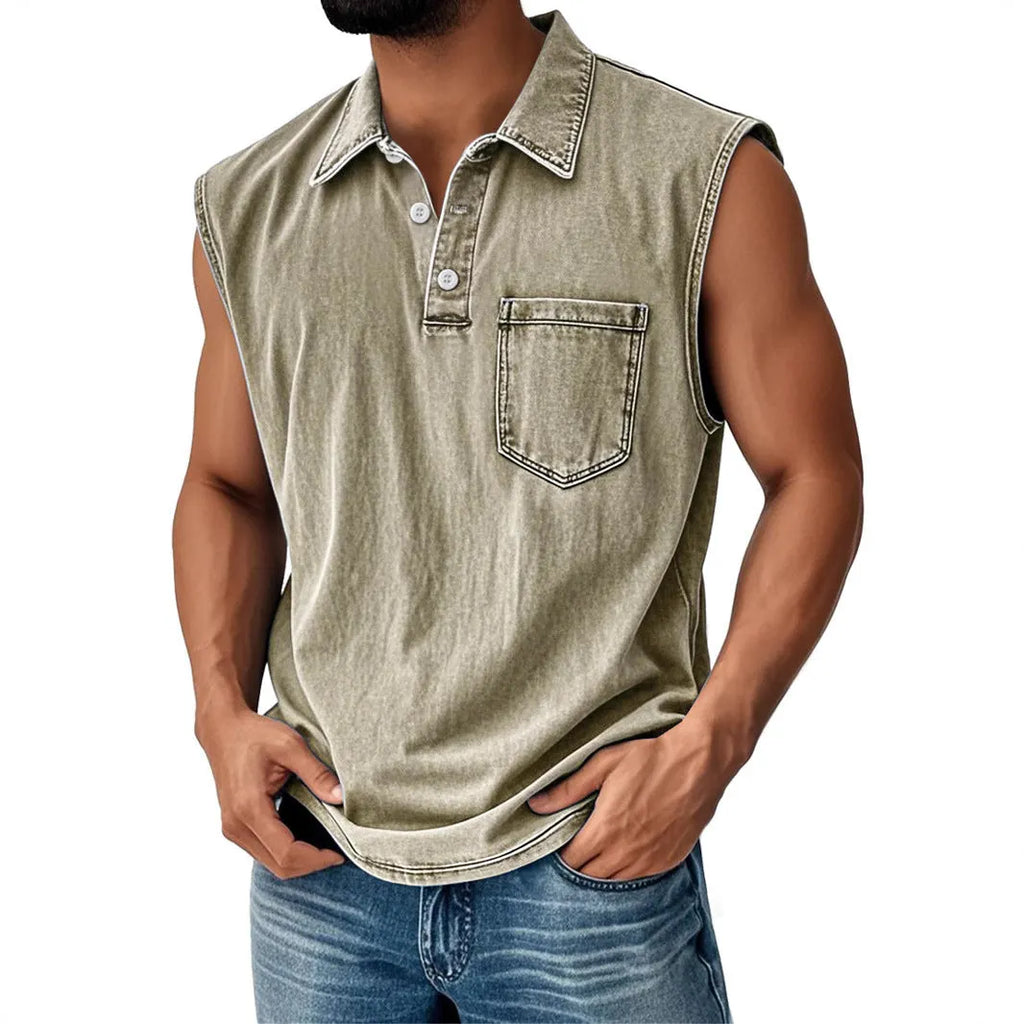 Men's 3D digital print polo shirt with button placket and short sleeves in loose fit design