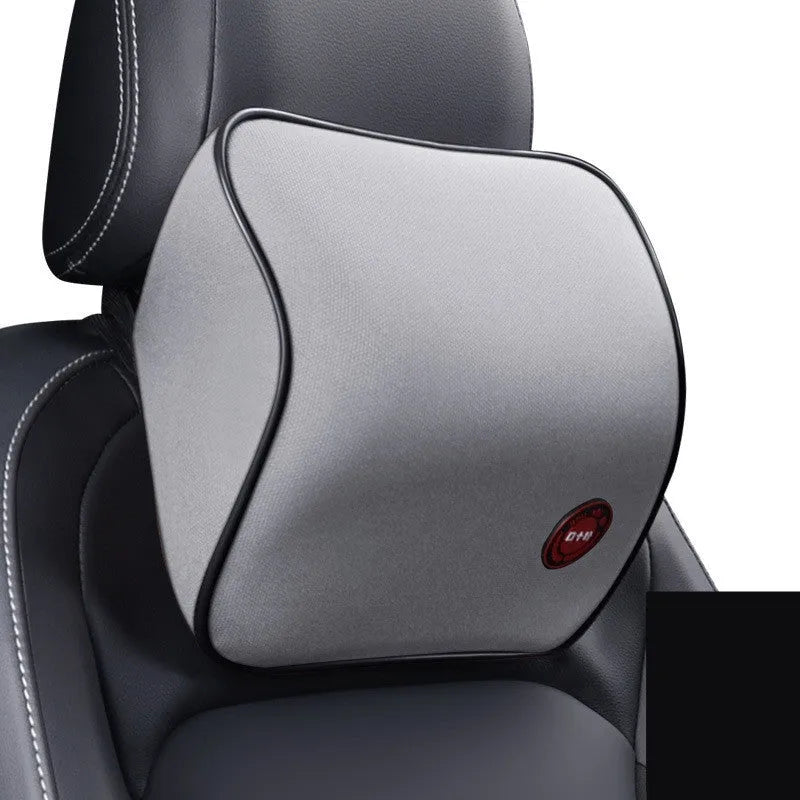Car headrest neck protector and waist support set in black, coffee, grey or red with polyester cover and memory foam filling