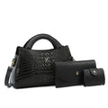 Women's black crocodile pattern crossbody bag with adjustable strap and front sandwich pocket.