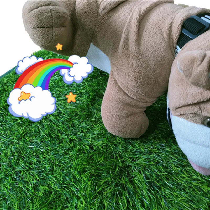 Green washable dog grass pee pad on a patio for pet potty training