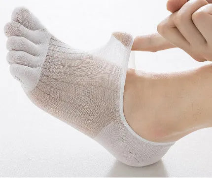 Modal cotton five-finger invisible boat socks showing toe separation and ultra-thin construction
