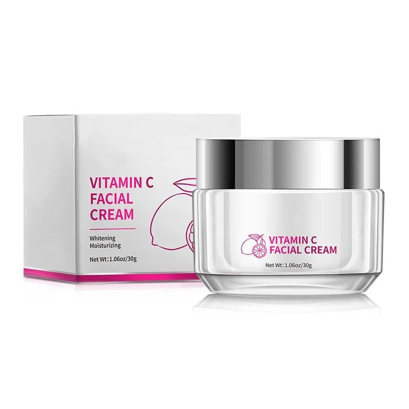 30g vitamin C face cream in a 6cm by 6cm by 5.2cm jar for universal skin types.
