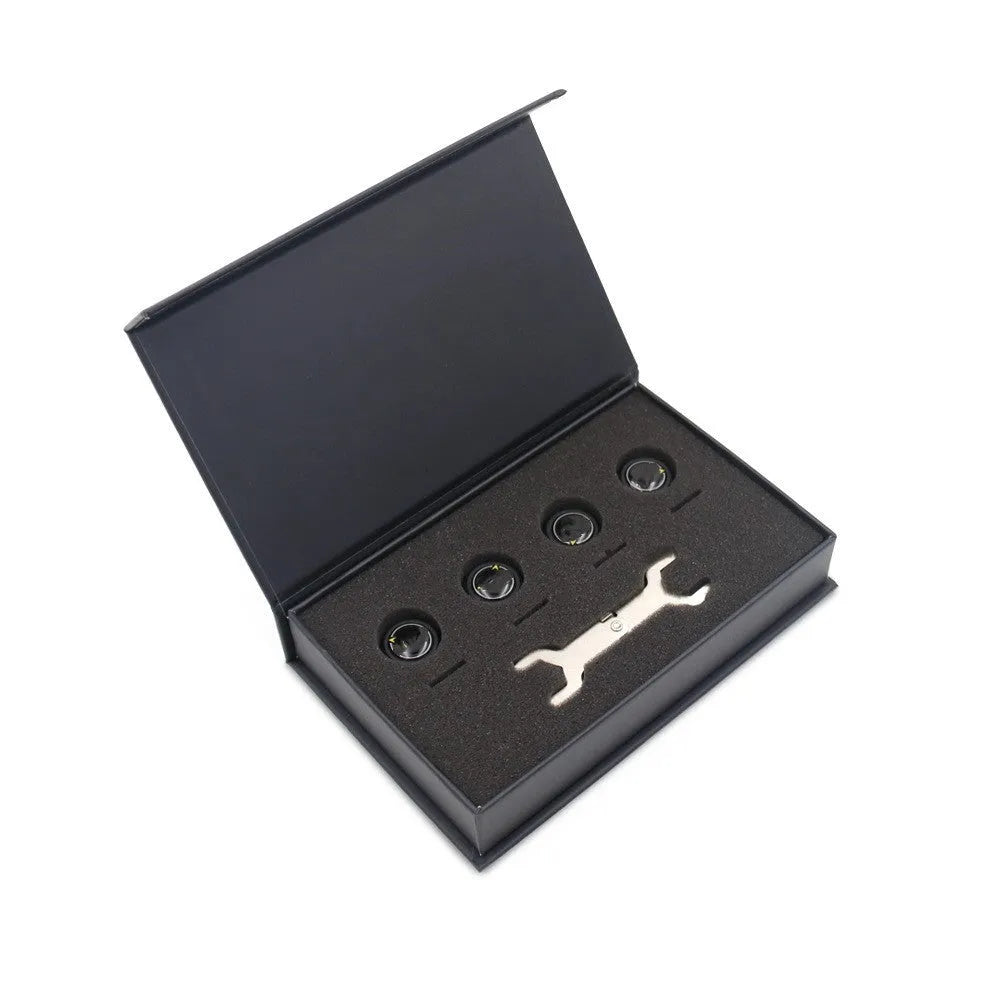 Bluetooth tyre pressure monitor sensors with wrench and anti-theft screws, black colour, 21.8mm size