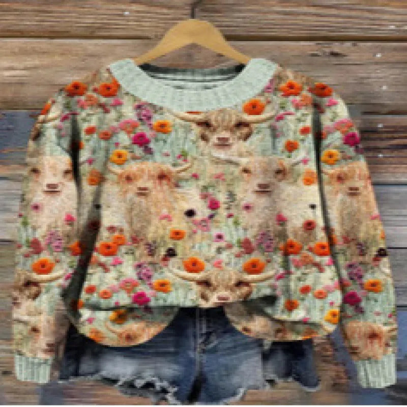 Little Flower digital printed round neck sweater in floral pattern, available in multiple colours and sizes up to 4XL