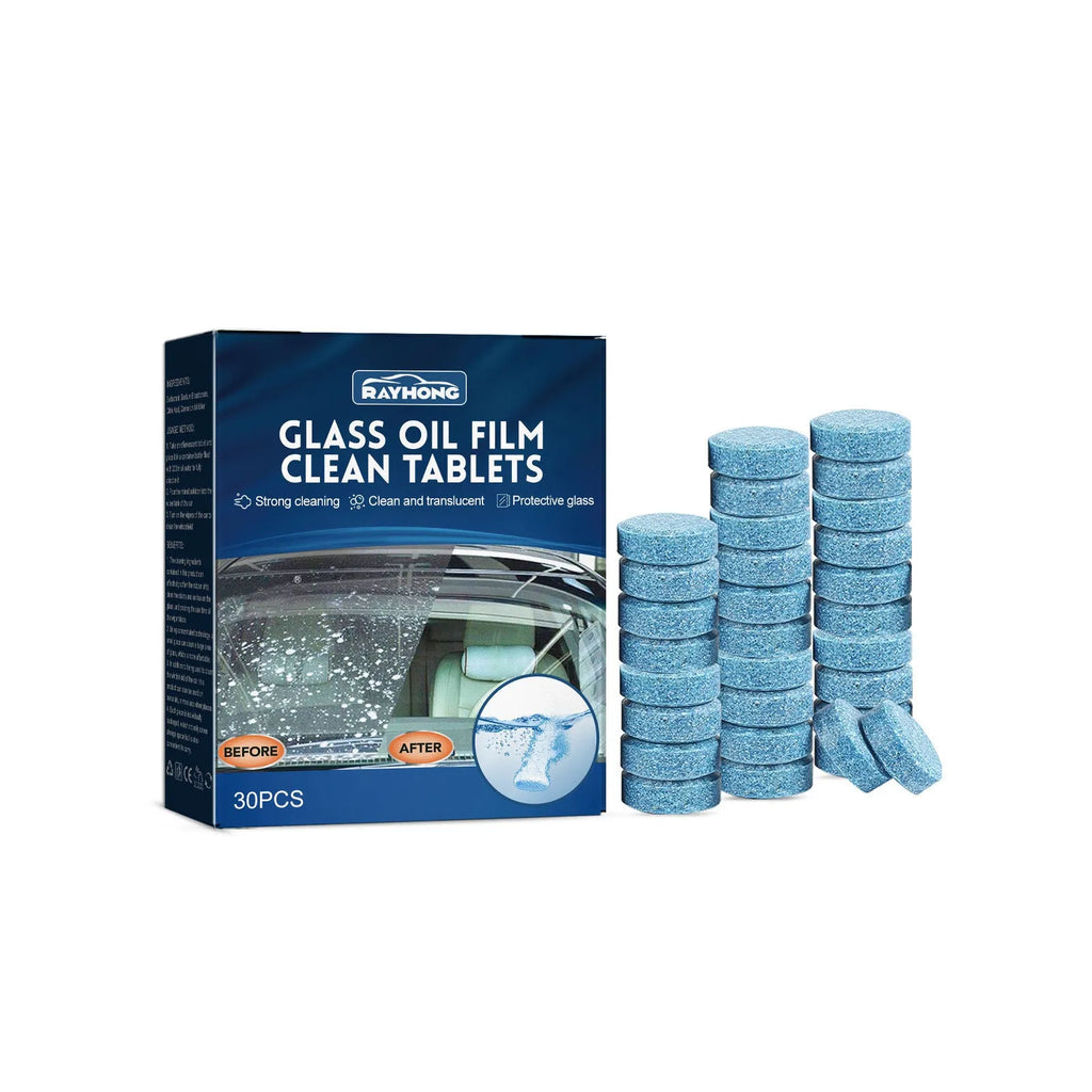 Box of 30 car oil-removing film cleaning effervescent tablets for windscreen maintenance