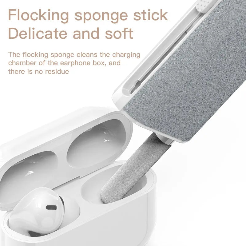 5-in-1 electronic screen cleaner kit with flocking sponge, brush and metal tip