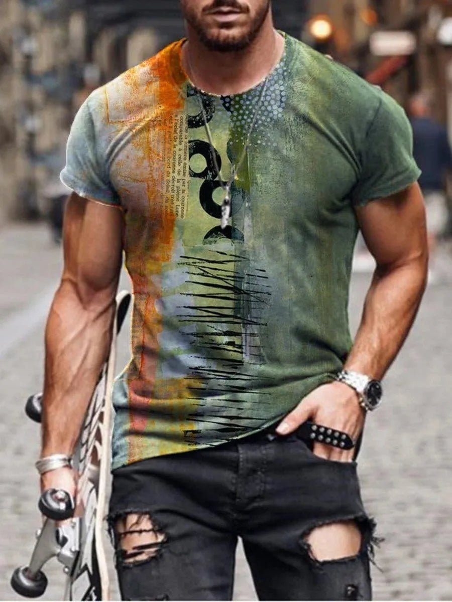 Men's camouflage print short sleeve T-shirt in loose fit milk silk polyester fabric