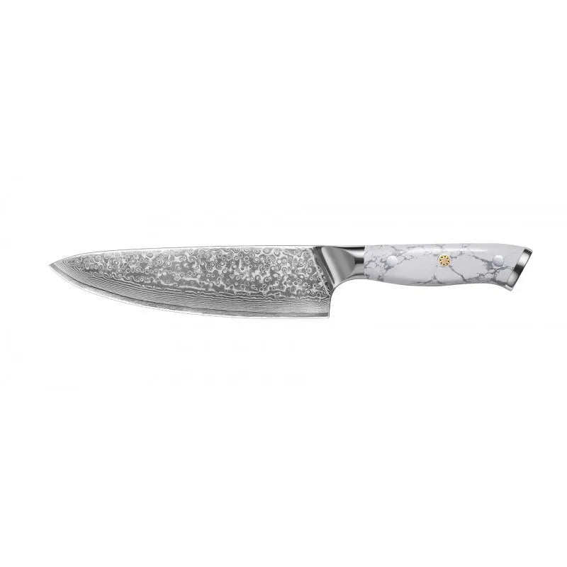 Damascus Special Household Combined Chef's Knife with 21cm VG10 steel blade and 11cm handle on a cutting board
