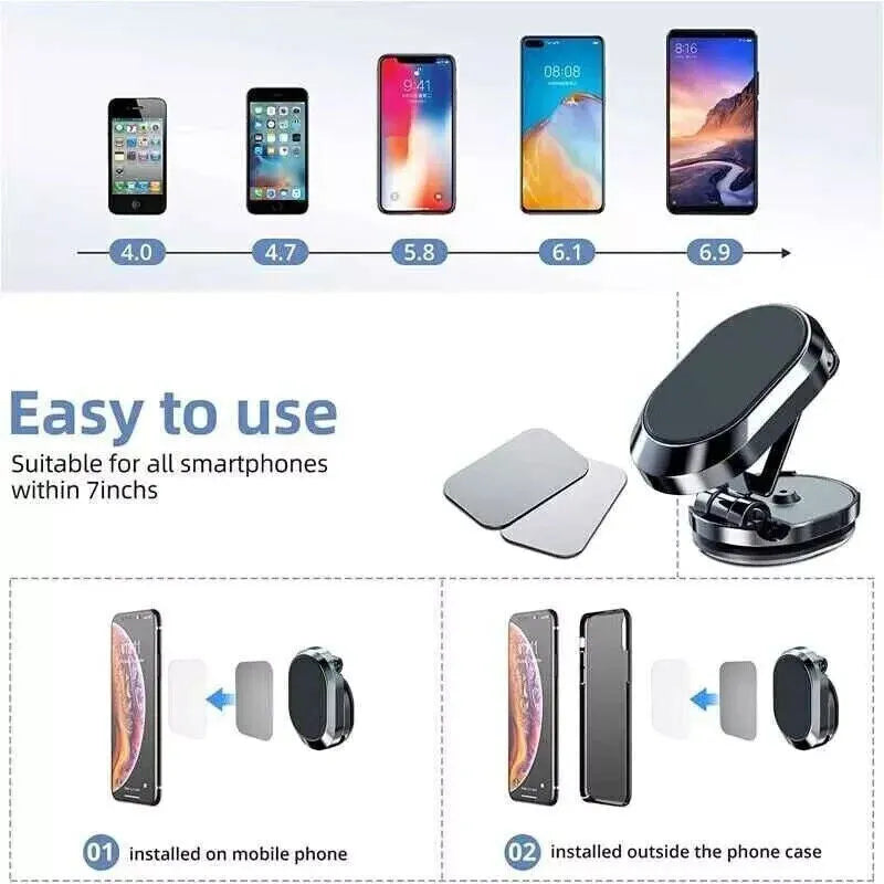 Stainless steel magnetic car phone holder with foldable bracket in chrome finish