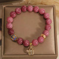 Women's natural stone bracelet with lotus tassel pearl pendant and pink white crystals