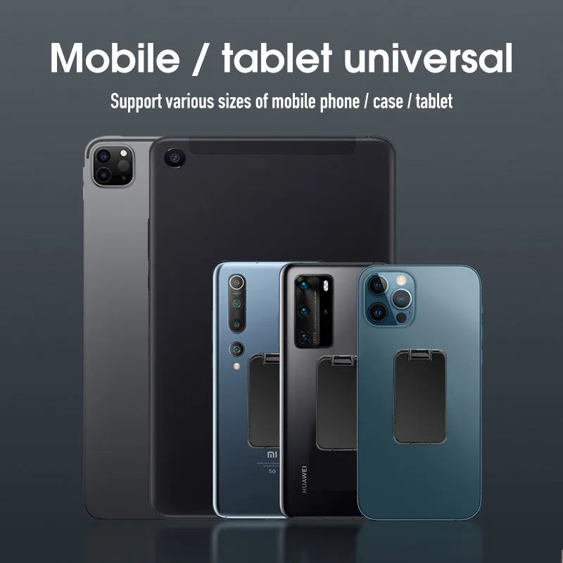 Foldable mobile phone holder with retractable ring buckle in zinc alloy, showing adjustable angle for devices