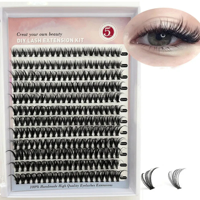 Mixed package of DIY cluster false eyelashes in 30D and 40D densities with tweezers, lengths 9-16mm.