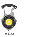 Portable aluminium multifunctional keychain flashlight with keyring and display screen.