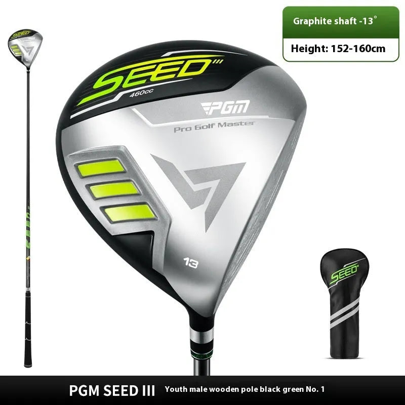 PGM teenagers titanium alloy 1 wood golf club with 30T carbon shaft in black green, 130-175cm