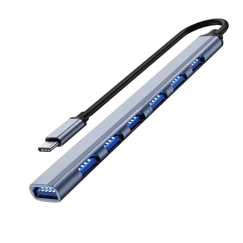 Blue Type-C to 7 USB docking station with 0.1m cable and 10Gbps transmission rate