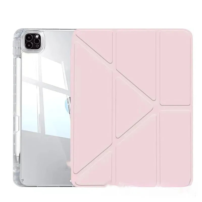 Acrylic transparent tablet protective cover with magnetic bracket and airbag corners for Apple iPad