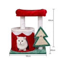 Density plate cat scratch post integrated with play toy in Christmas colour matching pattern
