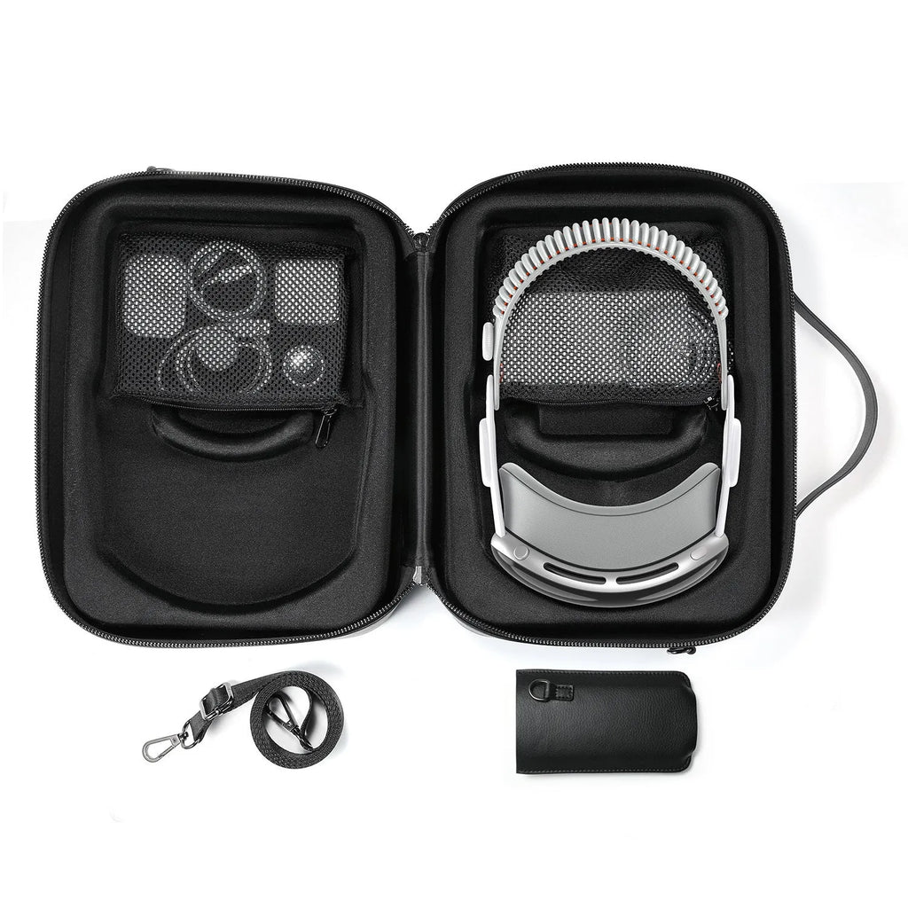 Black superfiber MR glasses storage box for Apple Vision Pro headset.