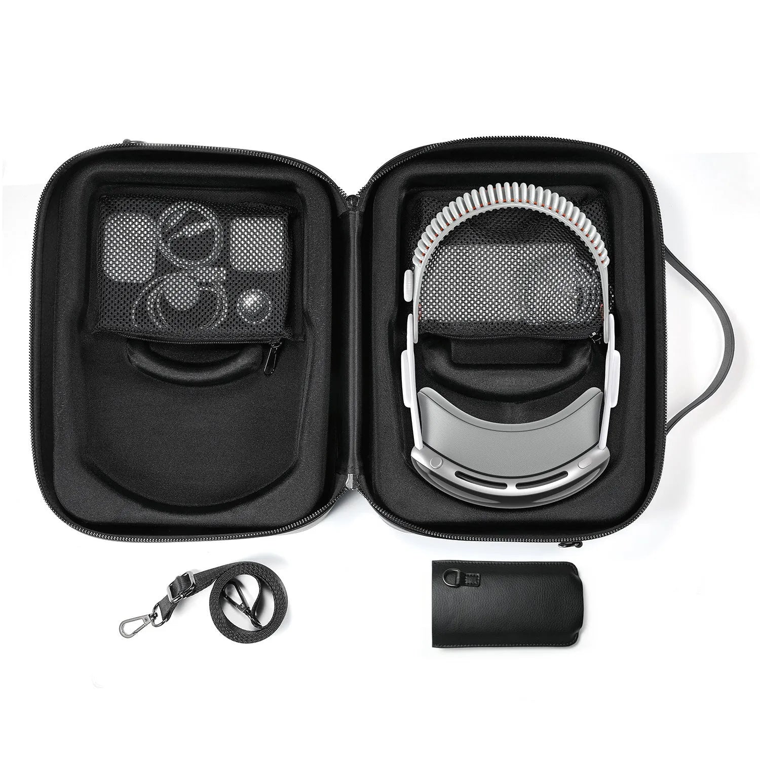 Black superfiber MR glasses storage box for Apple Vision Pro headset.