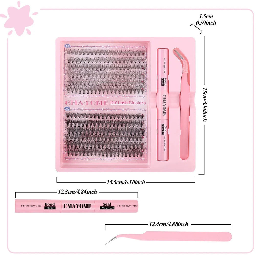 DIY single cluster false eyelash kit with artificial fibre lashes for handmade application