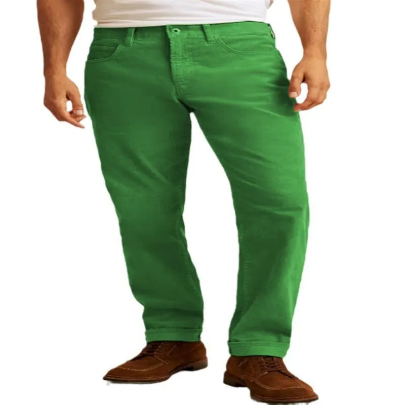 Corduroy straight-leg trousers in loose casual fit with mid-waist design and zip fly closure