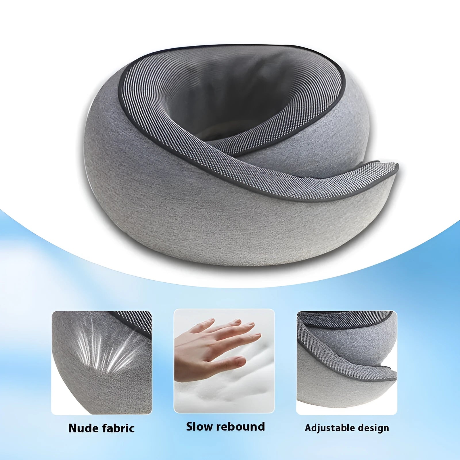 U-shaped memory foam travel neck pillow with storage bag in four colour options