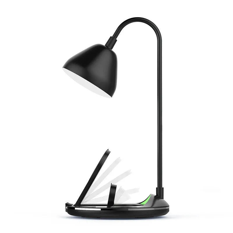 Black and white magnetic folding wireless charger shown open for charging and folded for storage.