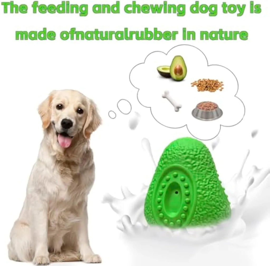 Green avocado-shaped rubber dog chew toy for aggressive chewers, showing uneven surface design