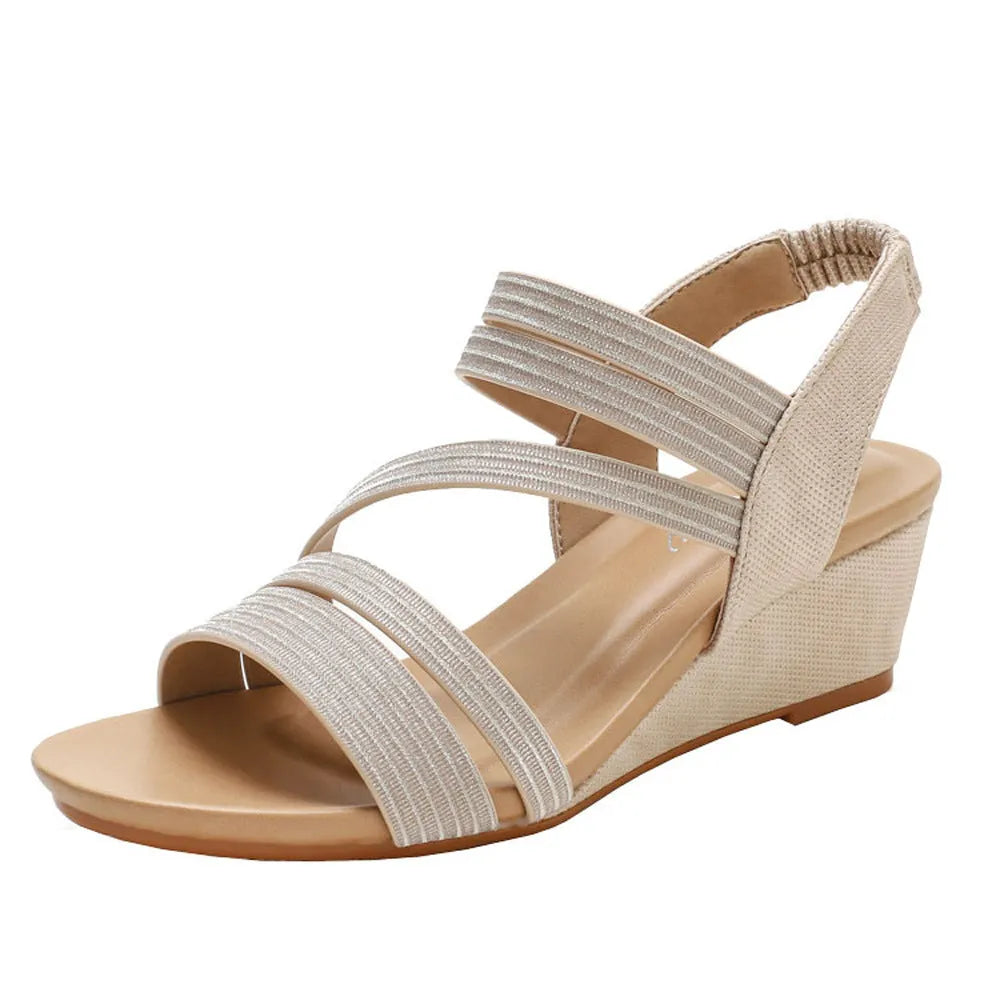 Women's leather platform sandals in gold, grey or pink with 3-5cm heel and TPU sole