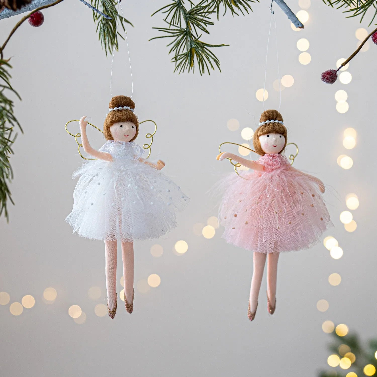 Pink and white ballet girl plush doll with angel pendant design