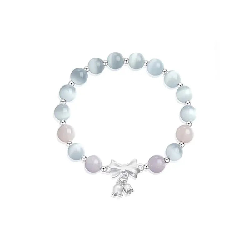Lavender amethyst opal bracelet with bowknot design and 10mm crystal beads
